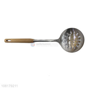 Wholesale stainless steel slotted ladle with wooden handle