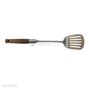 Wholesale stainless steel slotted spatula with wooden handle