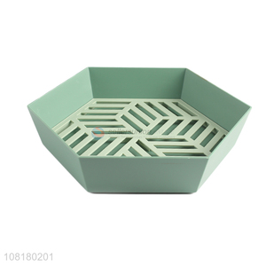 Wholesale creative hexagonal plastic fruit drain basket fruit plate