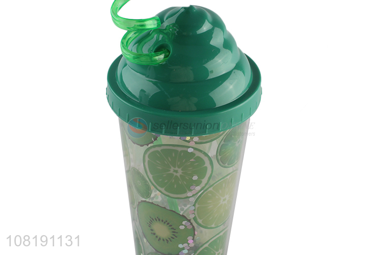 Hot selling sequin plastic water mug summer water tumbler with lid and straw