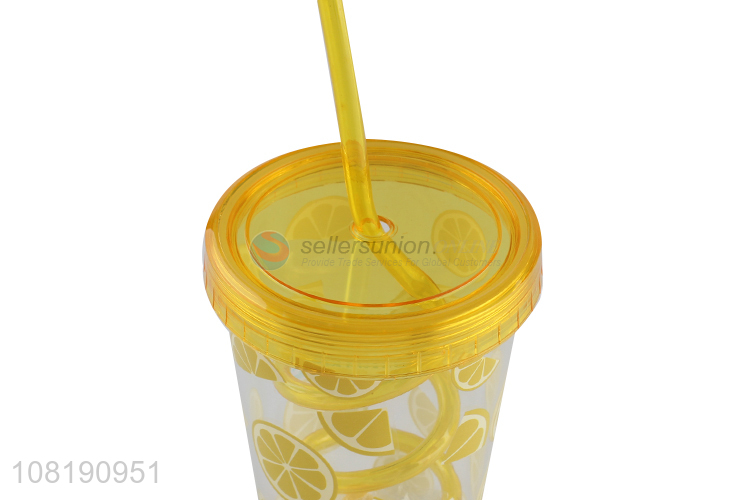 Hot selling reusable double wall plastic water cup travel mug with straw and lid