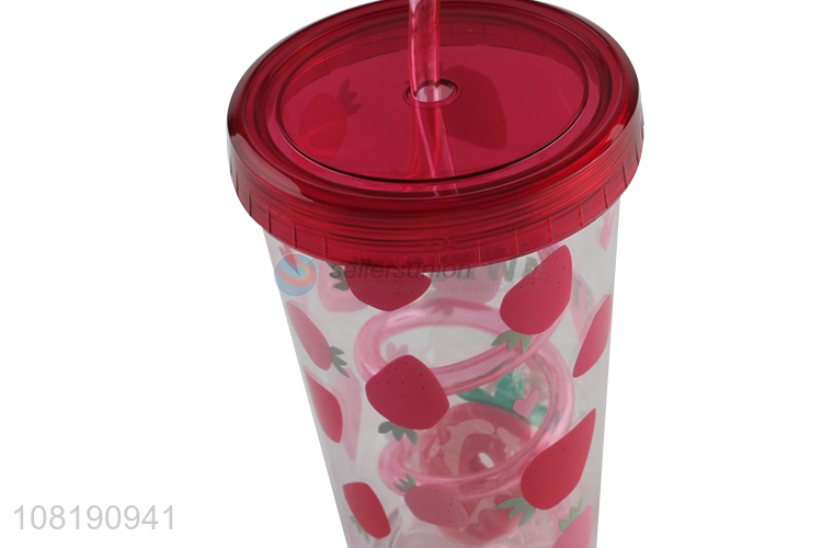 High quality reusable travel cup with straw and lid plastic cold drinks cup