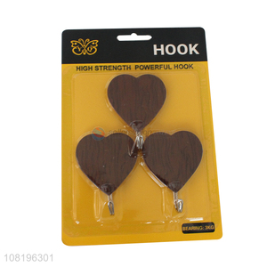 Hot sale <em>love</em> wood grain sticky hooks plastic wall hooks