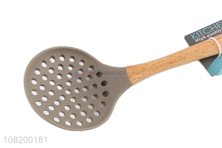 Low price long handle silicone slotted spoon for kitchen