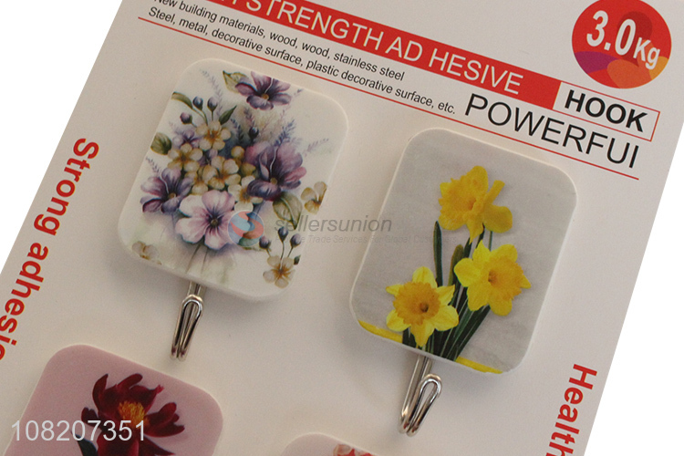 Best selling flower pattern wall mounted sticky hooks