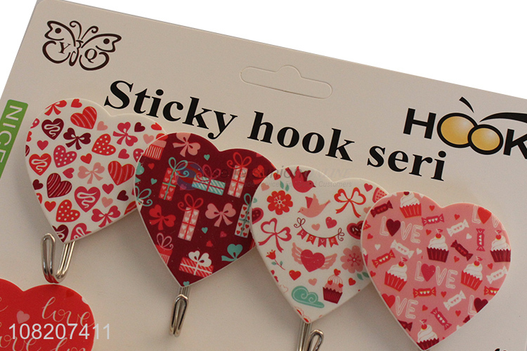 New design heart shape colourful sticky hooks for hanger