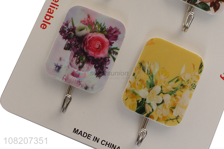 Best selling flower pattern wall mounted sticky hooks