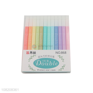 Hot selling 12 piece dual tip fluorescent ink highlighter markers