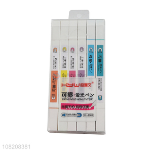 New product 6 colors erasable highlighter markers fluorescent pens