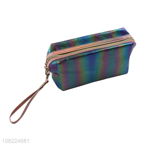 Wholesale metallic color pu leather travel toiletry bag makeup pouch