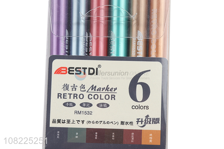 Good Quality 6 Pieces Retro Color 6 Colors Marker Pen Set