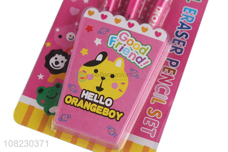 New Arrival 3 Pieces Cartoon Animal Eraser Pencil Set For Children