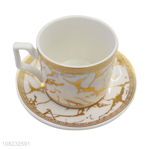 Recent design art decor style marbling ceramic cup and saucer set