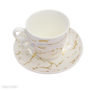 Factory supply household marble pattern ceramic cup and saucer set