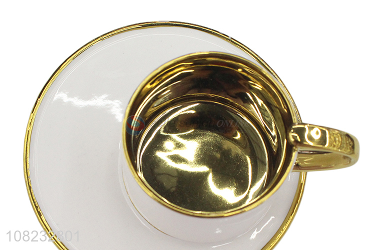 Wholesale gold brim ceramic coffe latte espresso cup and saucer set