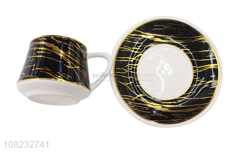 Hot selling decorative marble patterned ceramic tea cup and saucer set