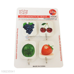 Fashion Fruit Pattern Sticky Hooks 4 Pieces Self Adhesive Hooks