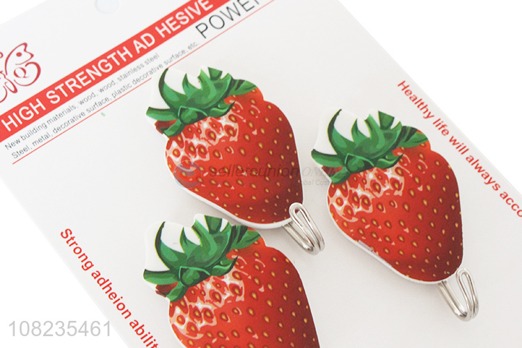 Latest 3 Pieces Strawberry Pattern Sticky Hooks Wall Hook Set