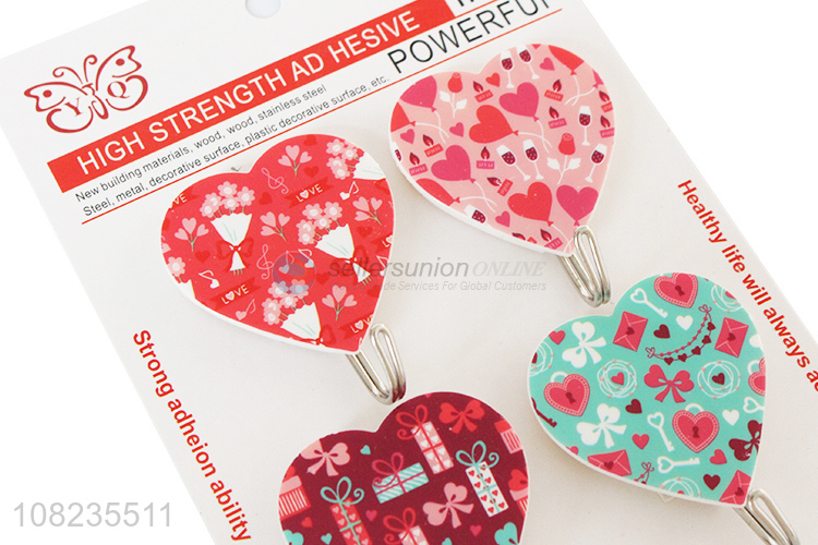 Wholesale 4 Pieces Heart Shape Adhesive Hook Wall Hooks