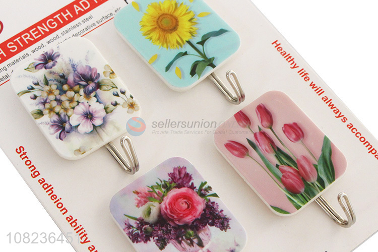 Fashion Flower Pattern Heavy Duty Sticky Hooks Wall Hooks