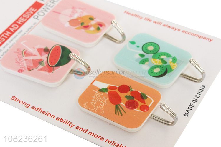 Fashion Printing 4 Pieces Sticky Hooks For Kitchen And Bathroom