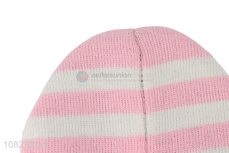 Good sale women girls striped winter hat knitted beanies skull cap