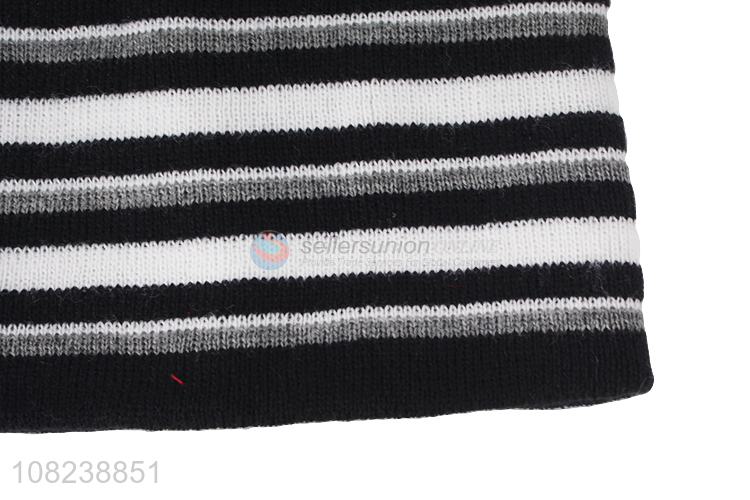 Wholesale fashionable striped knitted hat winter warm cuffed beanie