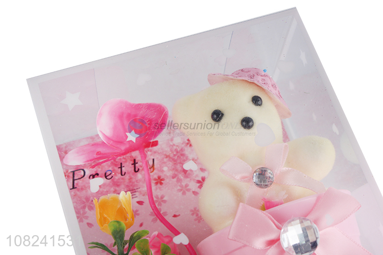 Online wholesale plastic fake flower crafts with bear gifts set