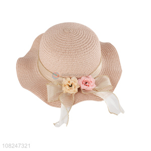 Top sale cute flower straw hat girls fashion sunhat