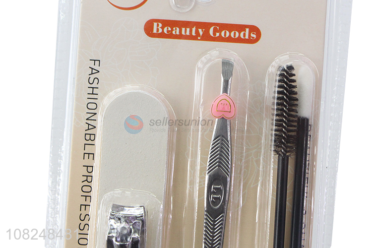 Low price beauty manicure set nail clipper eyebrow tweezer eyelash brush