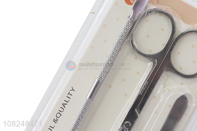 Wholesale beauty manicure set eyebrow tweezer makeup scissor cuticle pusher