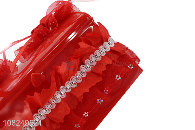 Best selling red plastic ring box jewelry box with flower decoration