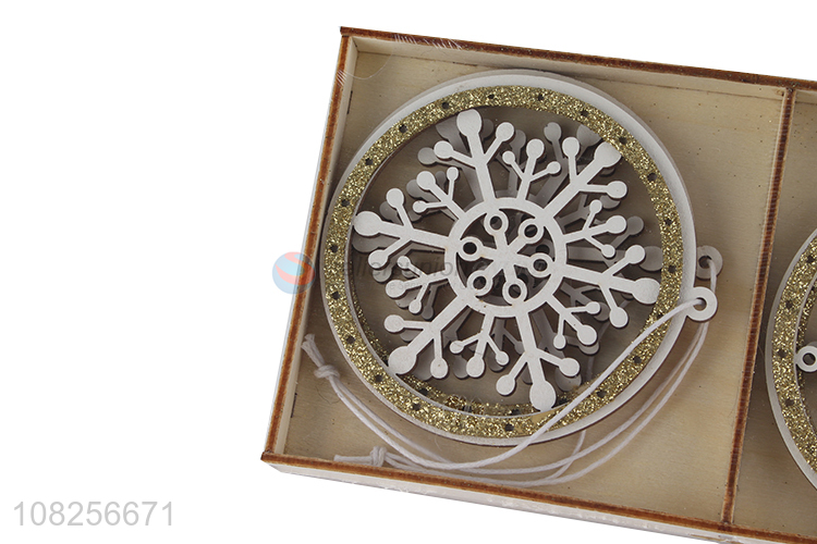 Wholesale creative wood carving hang brand snowflake pendant