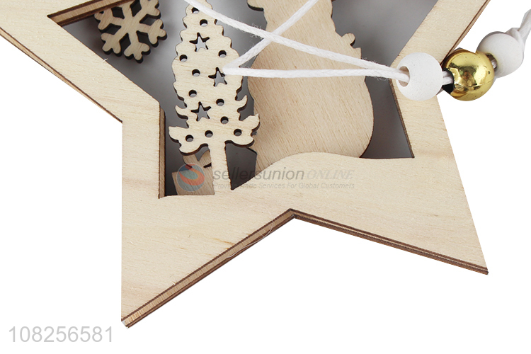 Yiwu market pentagram wooden pendant for christmas party