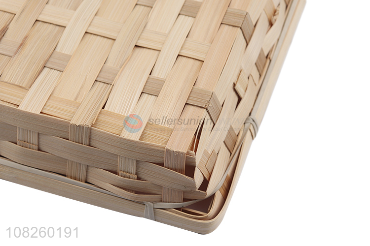 High quality rectangular bamboo woven storage basket bamboo fruit tray