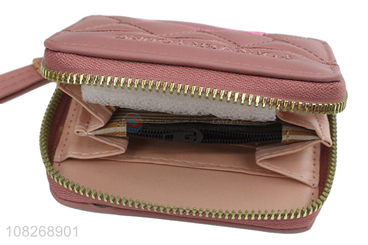 Good price pu leather embroidered ladies wallet women wristlet
