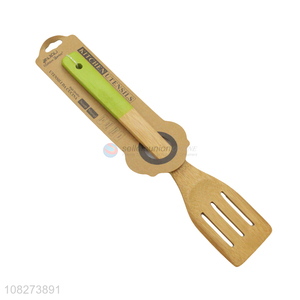 Low price non-stick natural bamboo slotted spatula kitchen utensils