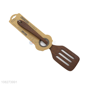 Best quality natural wooden slotted turner long handle cooking spatula