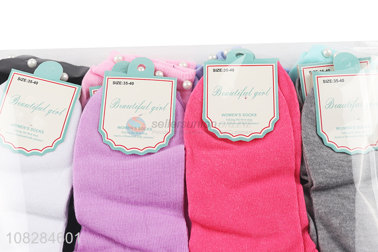 New design spring summer fashion pearly women ankle socks