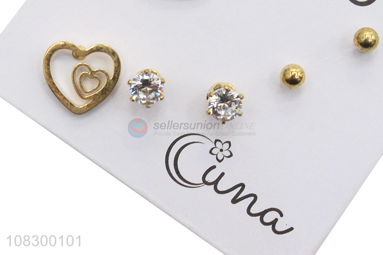Factory Price 3 Pairs Stainless Steel Ear Stud Set Wholesale