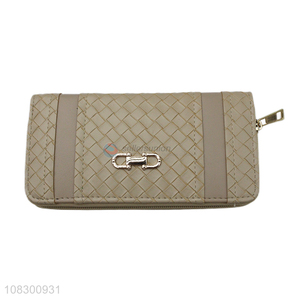 Wholesale pu leather braided pattern zipper wallet for women