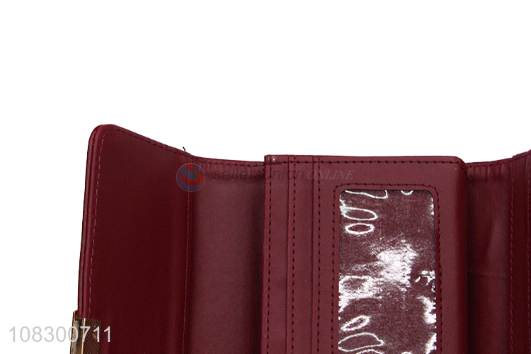 Hot selling faux leather ladies trifold wallets card holder
