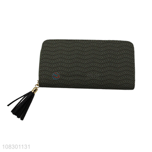 Wholesale large capacity pu leather zipper wallet with tassels