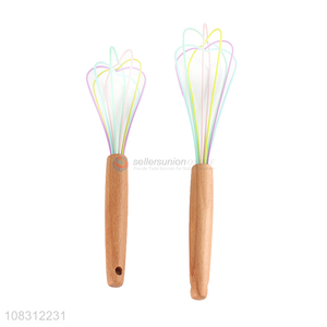 Yiwu direct sale wooden handle stainless steel egg whisk for kitchen