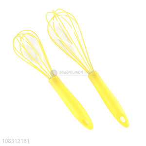 Hot selling yellow long handle egg whisk home kitchen tools