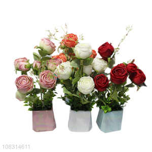 Online wholesale multicolor fake rose flower artificial bonsai