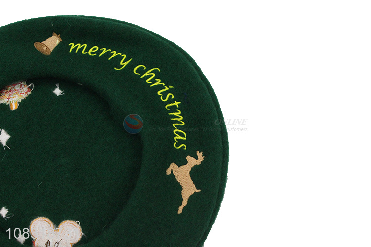 Factory wholesale Christmas beret wool embroidery hat