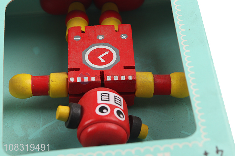 Unique Design Elastic Deformation Wooden Robot Toy For Children
