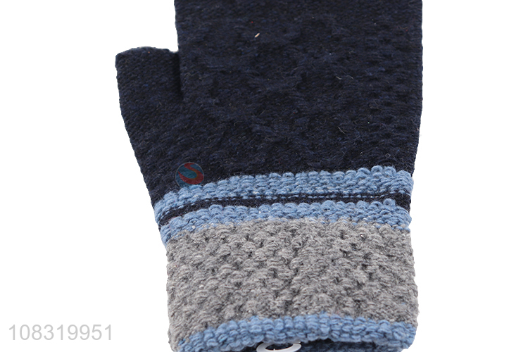 Wholesale men half finger gloves winter warm knitted gloves