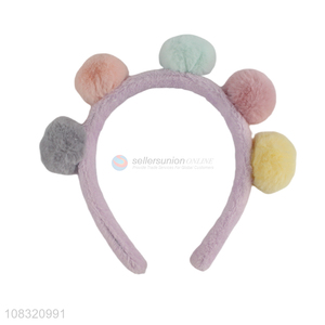 Good quality fur ball hairband fluffy headband for makeup